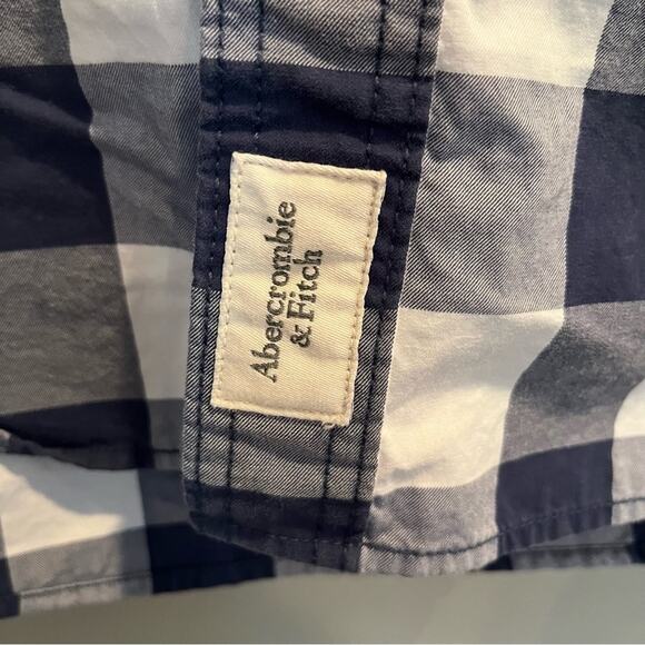 Abercrombie & Fitch Buffalo Plaid Button Down Muscle Shirt Navy Mens Lrg Preppy - Picture 6 of 9